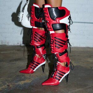 AZALEA WANG " BIKER BADDIE "RED SPORT 2-1 BOOT( BRAND NEW !!!!!!!!!!!!